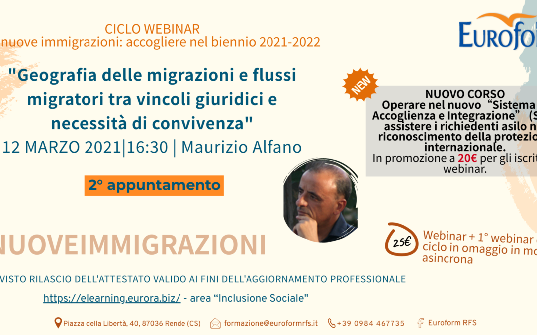 Ciclo di 2 Webinar – Le nuove immigrazioni: accogliere nel biennio 2020-2021 — 2° APPUNTAMENTO