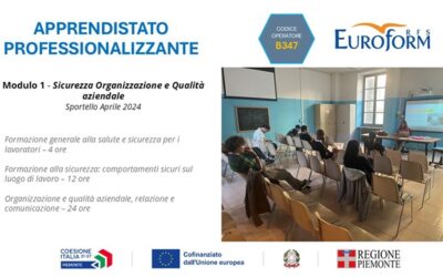APPRENDISTATO PROFESSIONALIZZANTE (Regione Piemonte). Terminate le attività formative del Modulo 1 – Sportello Aprile 2024
