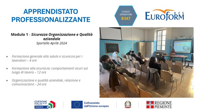 APPRENDISTATO PROFESSIONALIZZANTE (Regione Piemonte). Terminate le attività formative del Modulo 1 – Sportello Aprile 2024
