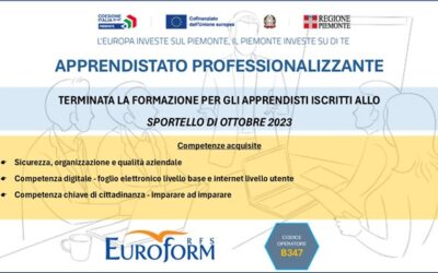 APPRENDISTATO PROFESSIONALIZZANTE (Regione Piemonte). Terminate le attività formative dello Sportello di Ottobre 2023