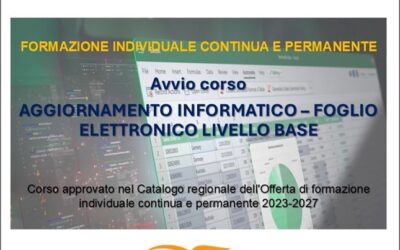 FORMAZIONE INDIVIDUALE CONTINUA E PERMANENTE – Avvio corso AGGIORNAMENTO INFORMATICO – FOGLIO ELETTRONICO LIVELLO BASE – Sportello 3 – Luglio 2024
