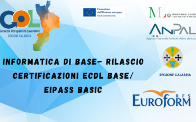 1ª edizione corso INFORMATICA DI BASE – RILASCIO CERTIFICAZIONI ECDL BASE / EIPASS BASIC nell’ambito del Programma Garanzia Occupabilità dei Lavoratori (GOL)