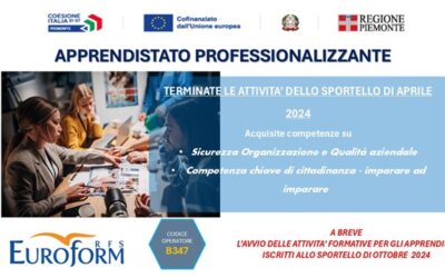 APPRENDISTATO PROFESSIONALIZZANTE (Regione Piemonte) – Terminate le attività formative dello Sportello di Aprile 2024