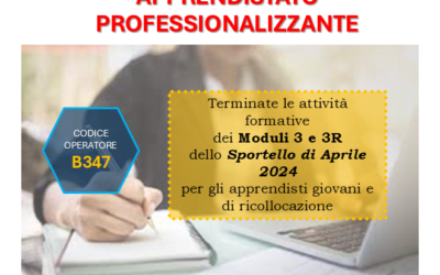 APPRENDISTATO PROFESSIONALIZZANTE (Regione Piemonte) – Terminate le attività formative dei Moduli 3 e 3R dello Sportello di Aprile 2024