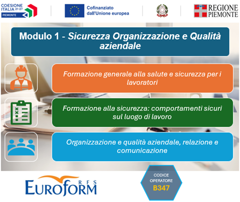 APPRENDISTATO PROFESSIONALIZZANTE (Regione Piemonte) – AVVIO ATTIVITÀ FORMATIVE – SPORTELLO OTTOBRE 2024 (CDE 2449) – Modulo 1