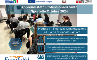 APPRENDISTATO PROFESSIONALIZZANTE (Regione Piemonte) – Terminate le attività formative del Modulo 1 – Sportello Ottobre 2024