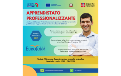 APPRENDISTATO PROFESSIONALIZZANTE (Regione Piemonte)AVVIO ATTIVITA’ FORMATIVE Modulo 1 – SPORTELLO LUGLIO 2026 (CDE 3151)